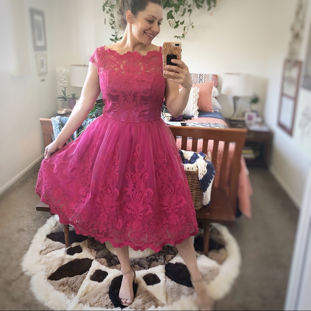 Worn 1x Chi Chi London fuchsia lace dress 😍💕